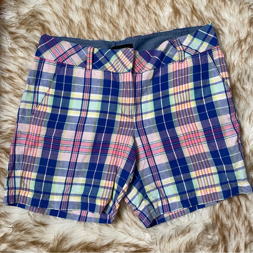 Talbots linen blend plaid shorts